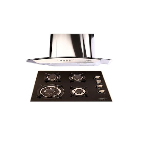 Combo Campana 60 cm cristal curvo tipo pared cont elec + Parrilla cristal temp negro 60 cm 4 Q