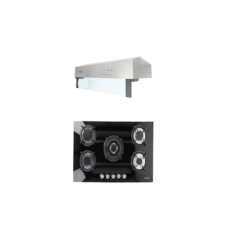 Combo Parrilla 86 cm cristal templado negro y Campana Slim acero inoxidable 80 cm