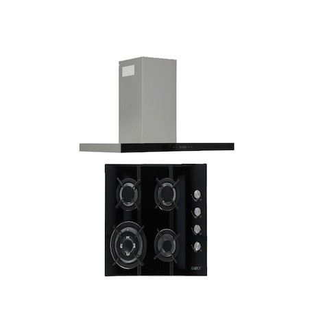Combo Odipo Parrilla Cristal Templado Negro 60 cm 5q y Campana Pared T Pantalla Touch 85 cm