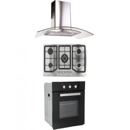 Combo Odipo parrilla 86 cm acero inox 5 Q y campana 90 cm cristal curvo tipo pared + horno gas 60 cm
