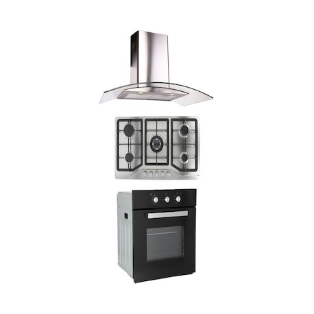 Combo Odipo parrilla 86 cm acero inox 5 Q y campana 90 cm cristal curvo tipo pared + horno gas 60 cm