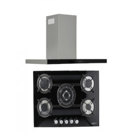 Combo Parrilla Odipo Cristal Templado Negro 76cm 5q y Campana Pared T Pantalla Touch 85 cm