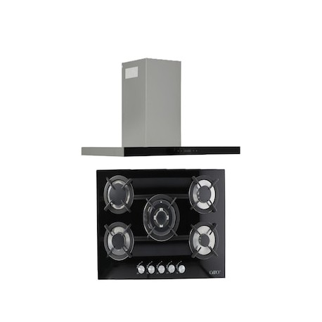 Combo Parrilla Odipo Cristal Templado Negro 76cm 5q y Campana Pared T Pantalla Touch 85 cm