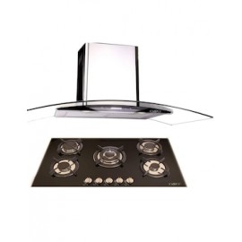 Combo Campana 90 cm cristal curvo tipo pared control digital y Parrilla cristal templado negro 87cm 5 Q