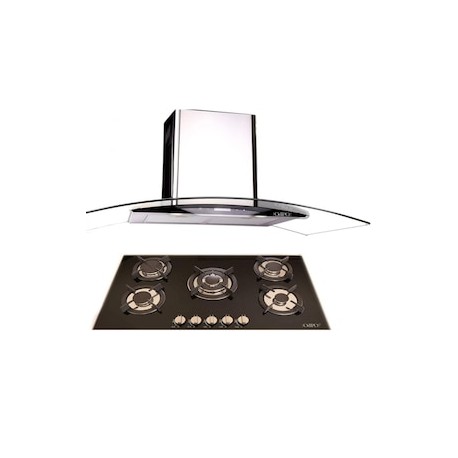 Combo Campana 90 cm cristal curvo tipo pared control digital y Parrilla cristal templado negro 87cm 5 Q