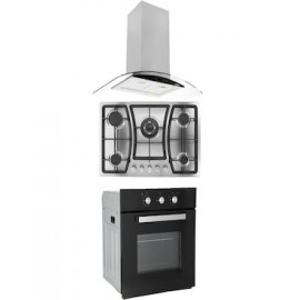Combo Odipo campana 90 cm cristal curvo tipo isla control digital y parrilla 76 cm acero inox 5 Q + horno gas 60 cm