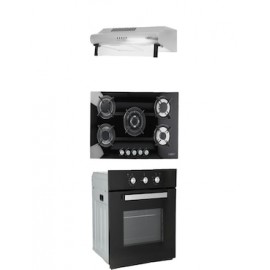 Combo Odipo parrilla cristal templado negro 87 cm 5 Q y campana estándar acero inox 80 cm + horno gas 60 cm