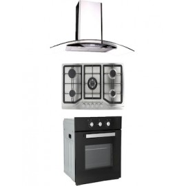 Combo Odipo campana 90 cm cristal curvo tipo pared control digital y parrilla 86 cm acero inox 5 Q + horno gas 60 cm
