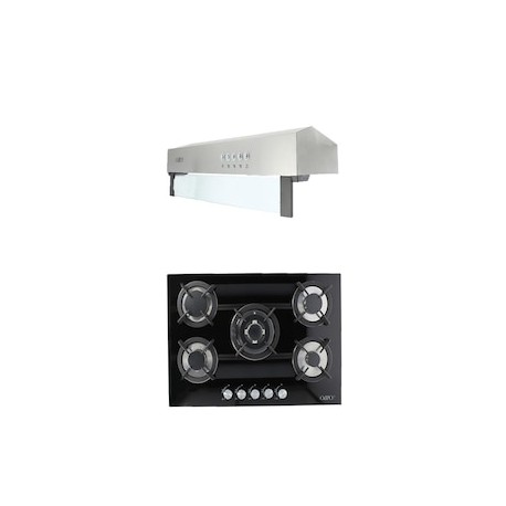 Combo Odipo Parrilla 76 cm cristal templado negro y Campana Slim acero inoxidable 80 cm