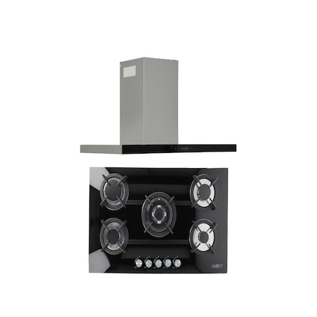 Combo Odipo Parrilla Cristal Templado Negro 87 cm 5q y Campana Pared T Pantalla Touch 85 cm