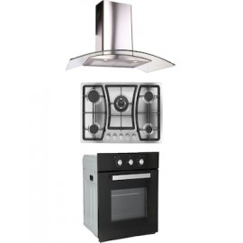 Combo Odipo parrilla 76 cm acero inox 5 Q y campana 90 cm cristal curvo tipo pared cont elec + horno gas 60 cm