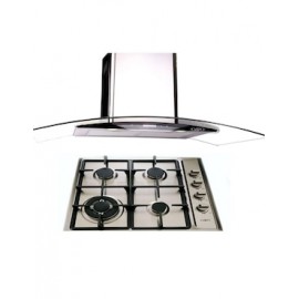 Combo Campana 90 cm cristal curvo tipo pared cont dig y Parrilla 60 cm acero inox 4 Q