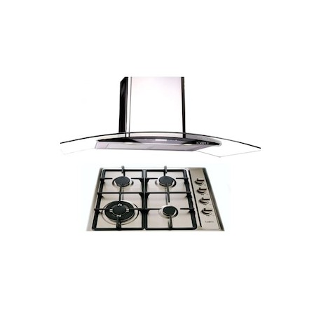 Combo Campana 90 cm cristal curvo tipo pared cont dig y Parrilla 60 cm acero inox 4 Q
