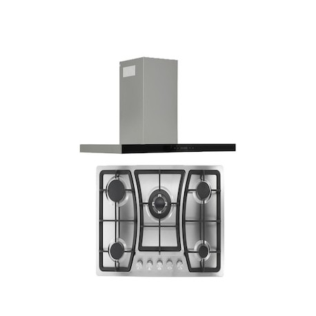 Combo Parrilla acero inoxidable 76 cm 5q y Campana Pared T Pantalla Touch 85 cm