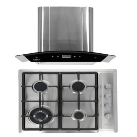 Combo campana Odipo 60 cms cristal curvo tipo pared Contr Dig y parrilla acero inox 4 Q
