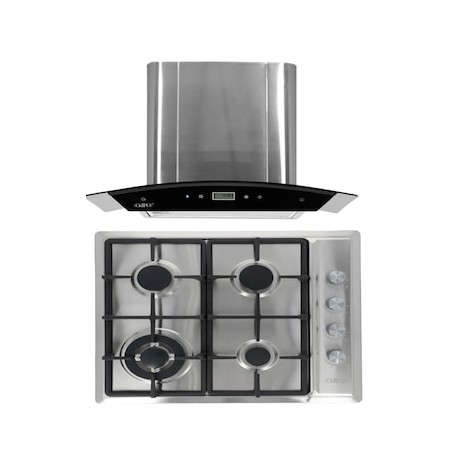 Combo campana Odipo 60 cms cristal curvo tipo pared Contr Dig y parrilla acero inox 4 Q