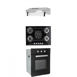 Combo Odipo parrilla de cristal 76 cm cristal templado negro y campana estándar acero inox 80 cm + horno gas 60 cm