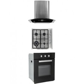 Combo Odipo campana 60 cm cristal curvo tipo pared contr dig y parrilla acero inox 60 cm 4 q + horno gas 60 cm