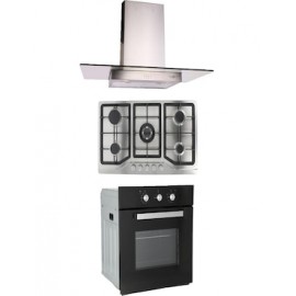 Combo Odipo parrilla 86 cm acero inox 5 Q y campana 90 cm cristal recto tipo pared contr elec + horno gas 60 cm
