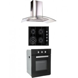 Combo Odipo parrilla cristal 60 cm cristal temp 5 Q y campana 90 cm cristal curvo tipo pared contr ele + horno gas 60 cm