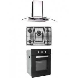 Combo Odipo campana 90 cm cristal curvo tipo pared control digital y parrilla 76 cm acero inox 5 Q + horno gas 60 cm