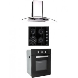 Combo Odipo parrilla de cristal 60 cm cristal templ negro y campana 90 cm cristal curvo tipo pared cont dig + horno gas 60 cm