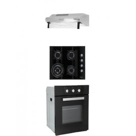 Combo Odipo parrilla de cristal 60 cm cristal templ negro y campana estándar acero inox 75 cm + horno gas 60 cm