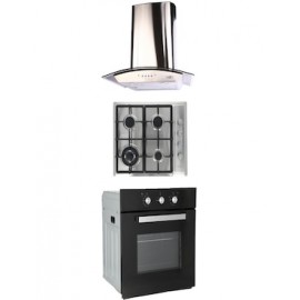 Combo Odipo campana 60 cm cristal curvo tipo pared contr elec y parrilla acero inox 60 cm 4 q + horno gas 60 cm