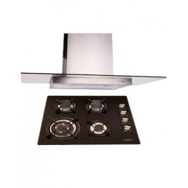 Combo Parrilla de cristal 60 cm cristal templ negro 4 Q + Campana 90 cm cristal recto tipo pared