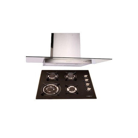 Combo Parrilla de cristal 60 cm cristal templ negro 4 Q + Campana 90 cm cristal recto tipo pared