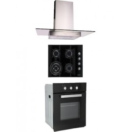 Combo Odipo parrilla de cristal 60 cm cristal templ negro 4 q y campana 90 cm cristal recto tipo pared + horno gas 60 cm