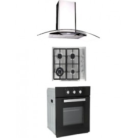 Combo Odipo campana 90 cm cristal curvo tipo pared cont dig y parrilla 60 cm acero inox 4 q + horno gas 60 cm
