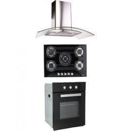 Combo Odipo parrilla cristal 76 cm cristal temp 5 Q y campana 90 cm cristal curvo tipo pared contr elec + horno gas 60 cm