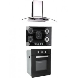 Combo Odipo campana 90 cm cristal curvo tipo pared control digit y parrilla cristal templ negro 87 cm 5 Q + horno gas 60 cm